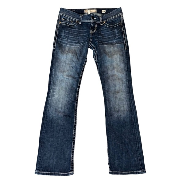 BKE Women’s 29R Bootcut “Sabrina” Dark Wash W/ Fading Stitched Pockets Low Rise - Picture 2 of 9